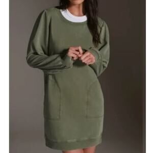 DAILY Practice Sweatshirt Crewneck Long Sleeve Pockets Mini Dress Washed Olive M